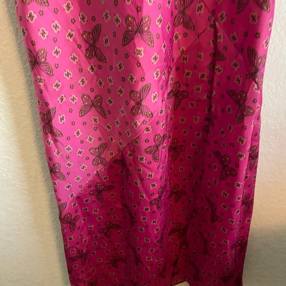 Urban Outfitters Samira Fuchsia Butterfly Midi Satin Slip Coquette Fairy Dress M - Picture 9 of 15